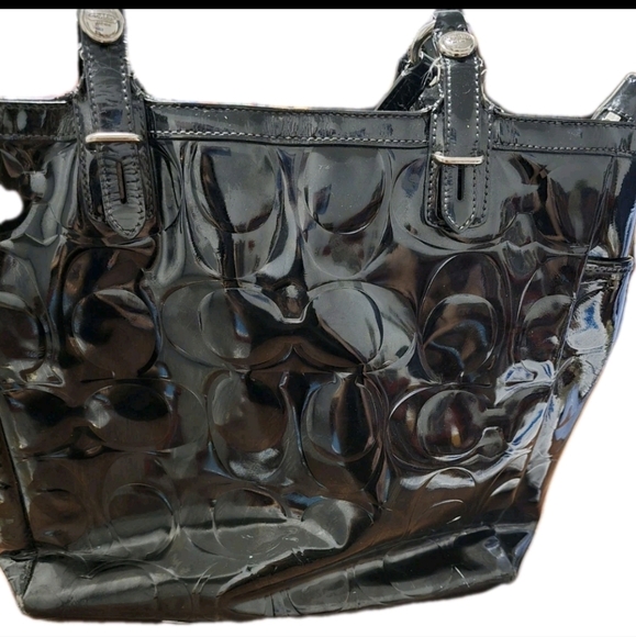 Coach F15246 Signature Embossed Patent Leather Satchel Shoulder Handbag Purse - Picture 1 of 16